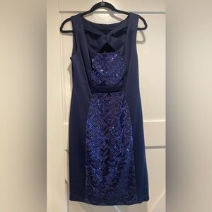 Connected Apparel Navy Sequin Panel Cocktail Dress size 8